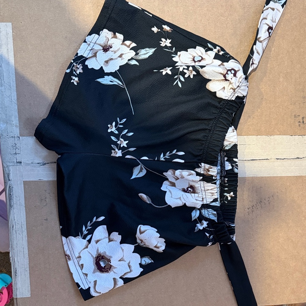Floral Black Women's Paperbag Shorts